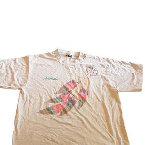 Vintage 80s Feather ARIZONA graphic tee tshirt pastel pink sparkle grey soft 80s